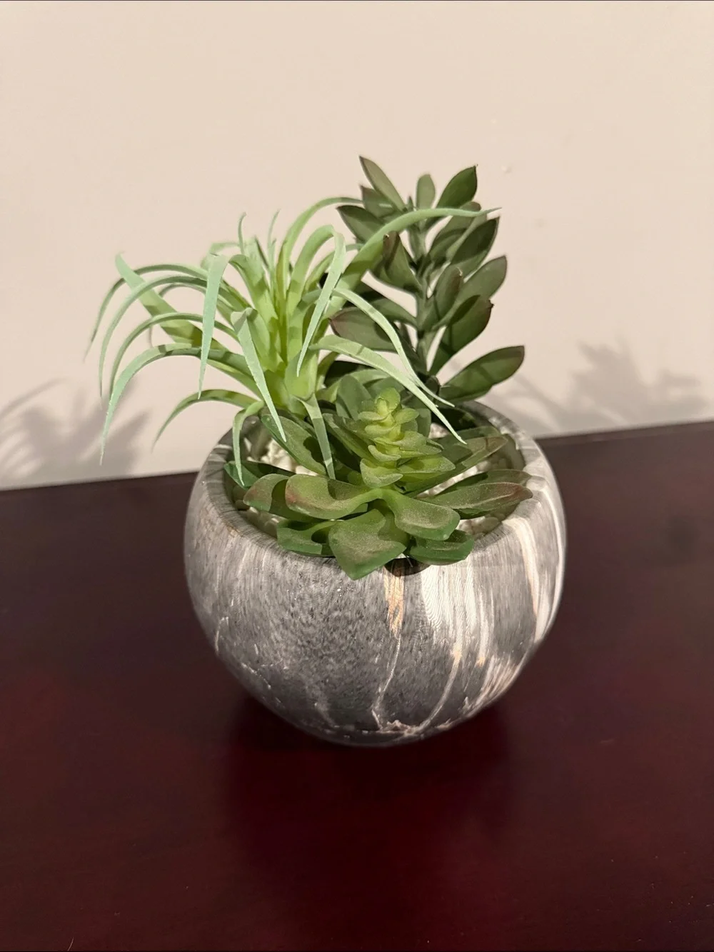 Artificial Succulent Arrangement in Grey Marble Pot